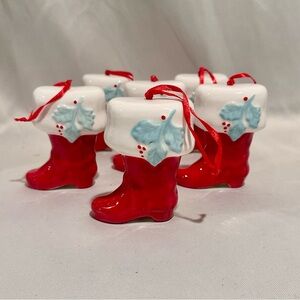 Vintage Festive Red Ceramic Boot Christmas Ornaments-Set of 6